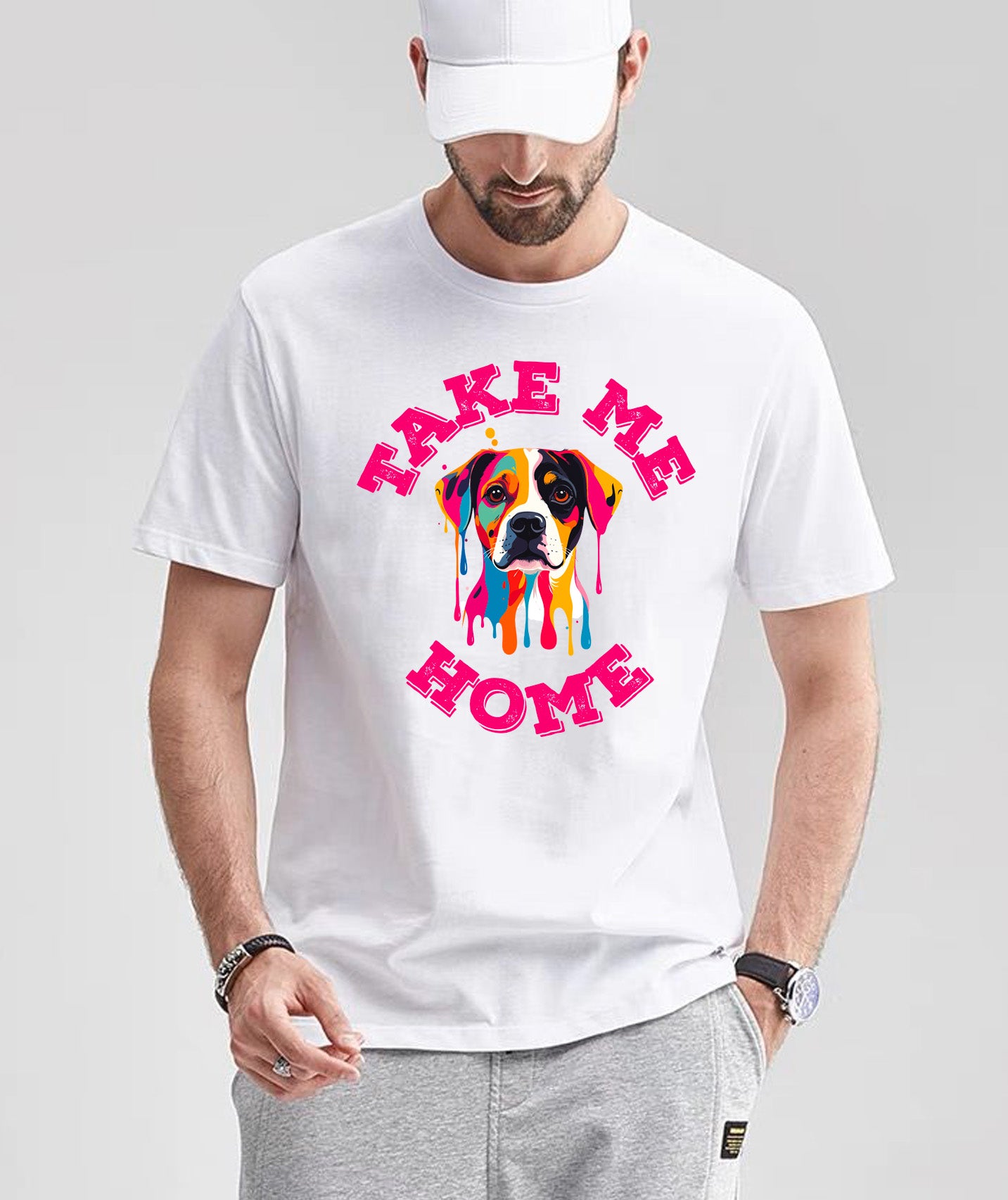 Colorful Dog T-shirt: Drip Art Pitbull/Beagle Mix