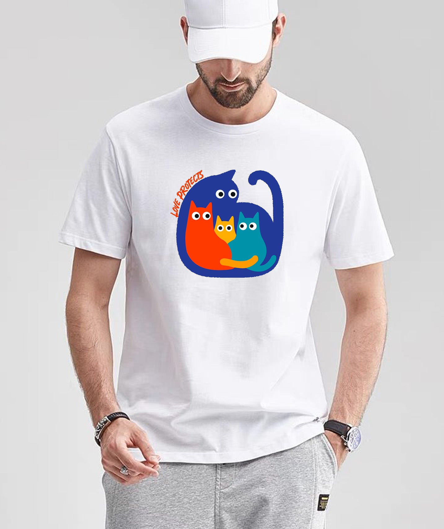 Minimal Cat Family Graphic T-Shirt