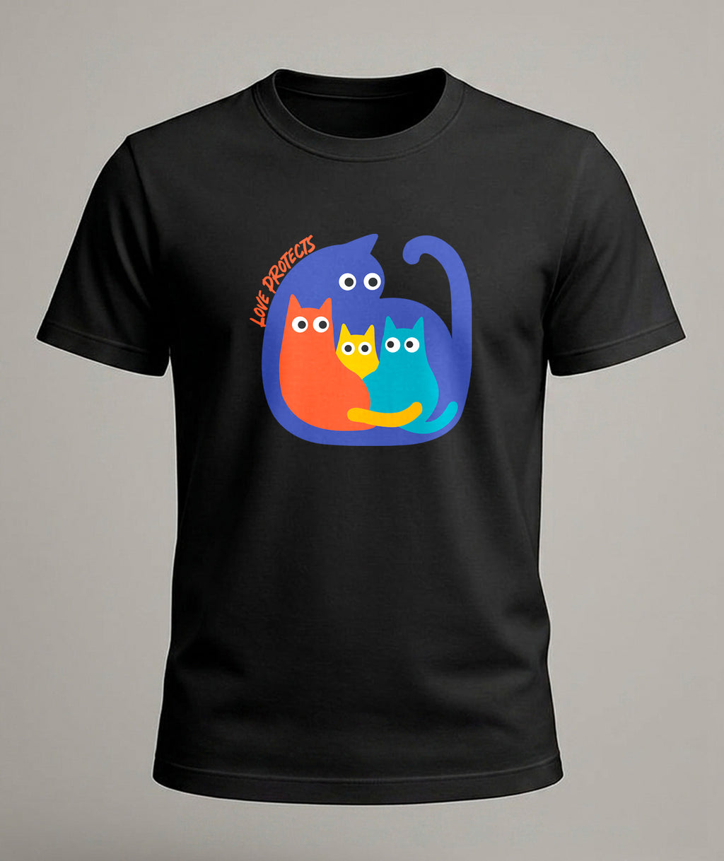 Minimal Cat Family Graphic T-Shirt